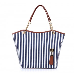 Fashion Women's Shoulder Bag With Striped and Metallic Chains Design